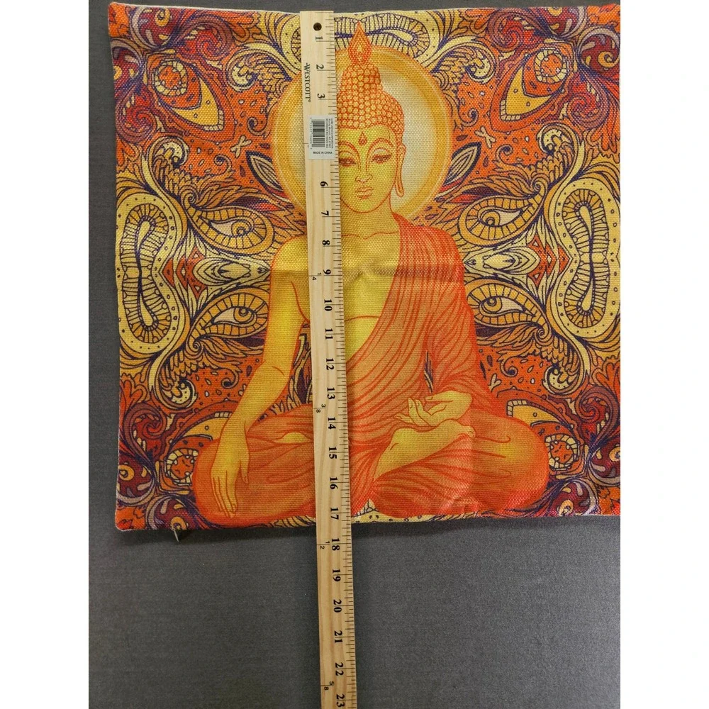 Buddha Throw Pillow Cover Orange Yellow Mandala Zen Decor Square 17.5in